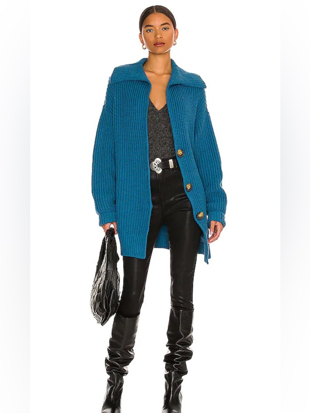 Free People Teal Cardigan Sweater with Large Buttons